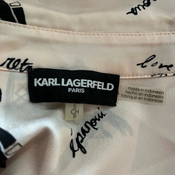 Karl Lagerfeld Paris Printed Baby Pink Button Down Top - Picture 10 of 11